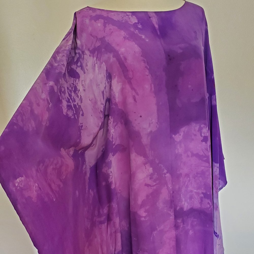 NEW Silk Caftan Kaftan beach coverup resort S M L XL purple blue painted camilla